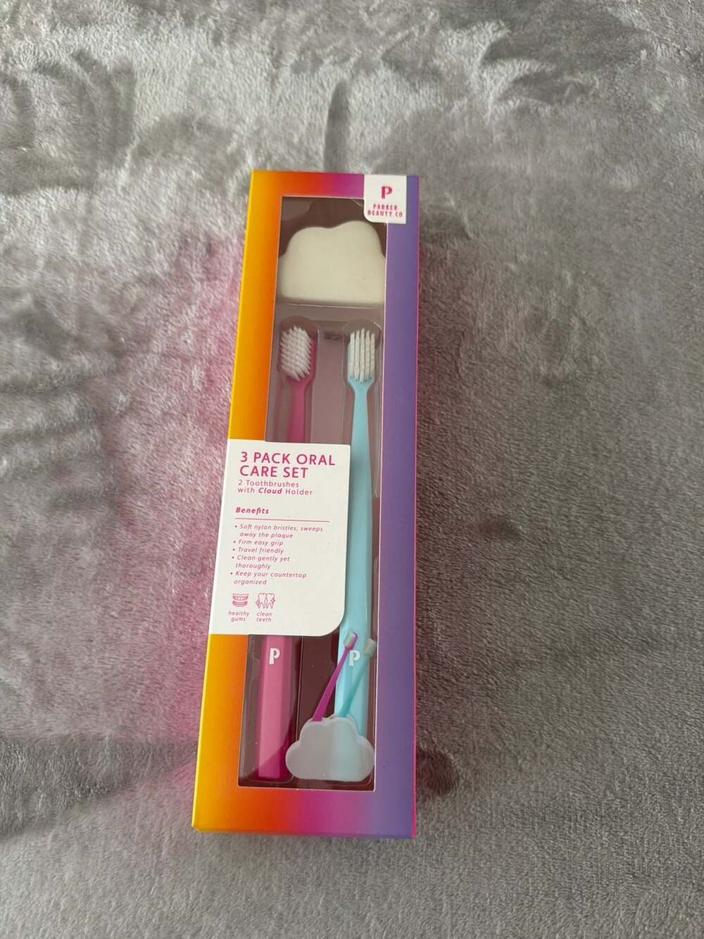 Parker Beauty Co 3 Pack Oral Care Set with 2 Toothbrushes and Cloud Holder